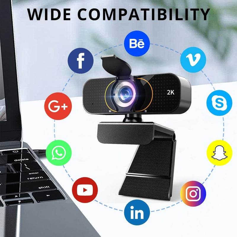 Lusinx 2K Webcam for Computer/Laptop/Desktop/PC, Camera with Microphone, USB Plug&Play, Auto Low Light Correction, Privacy Cover, Tripod, Wide Angle for Meeting/Online Video/Zoom - Image 5